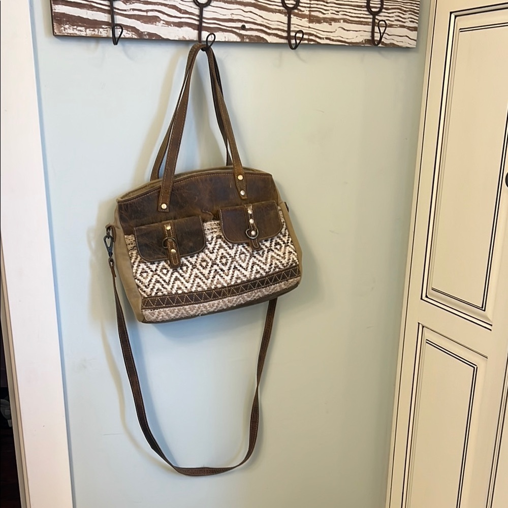 Myra Bag Tan and Cream Patterned Shoulder Bag